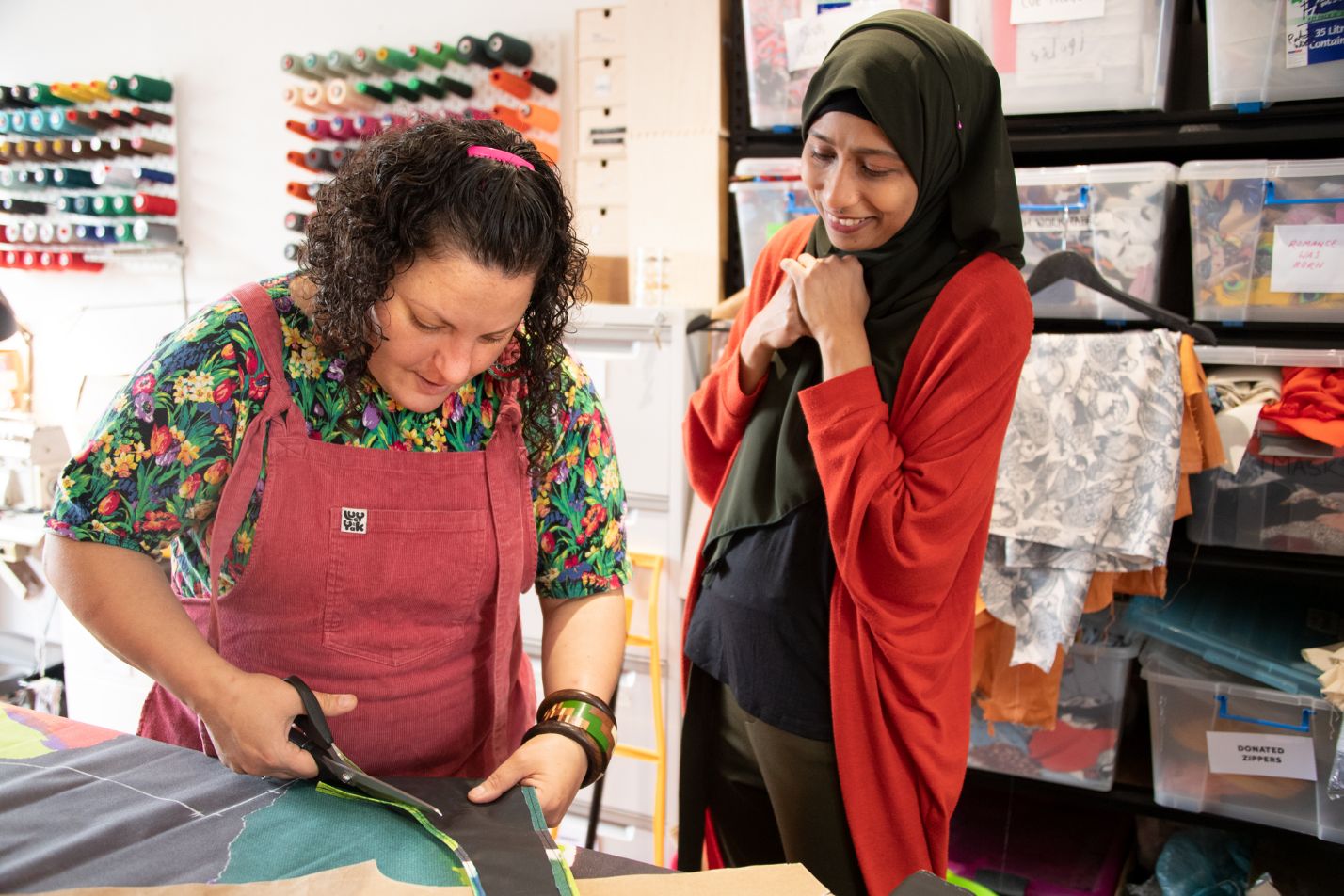 Copy-of-Community-Joss-Shazia-EL Joss Gabriel (left) teaching in The Social Outfit’s workroom.
